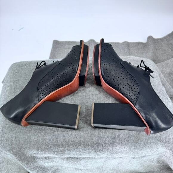 Rachel Comey Platform Heels Square Block Peep Toe Leather Black Size 9.5 - Picture 4 of 7